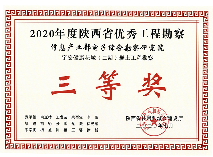 2020年陜西省優(yōu)秀工程勘察設(shè)計三等獎-宇宏健康花城（二期）巖土工程勘察